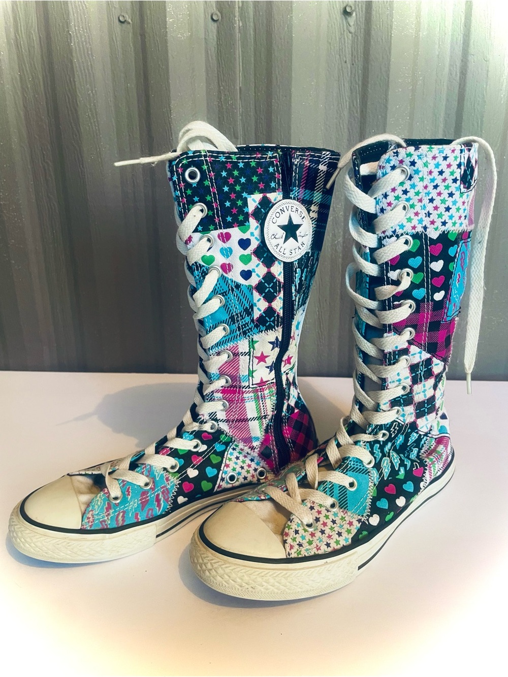 RARE Converse All Star Sky XX-Hi Boots Patchwork Jrs 3 Extra Tall Sneakers Punk